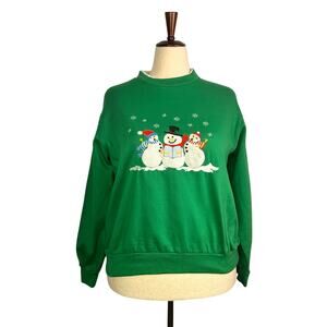 Vintage Ugly Holiday Sweater Snowmen Madison Taylor Size XL Green White Collar